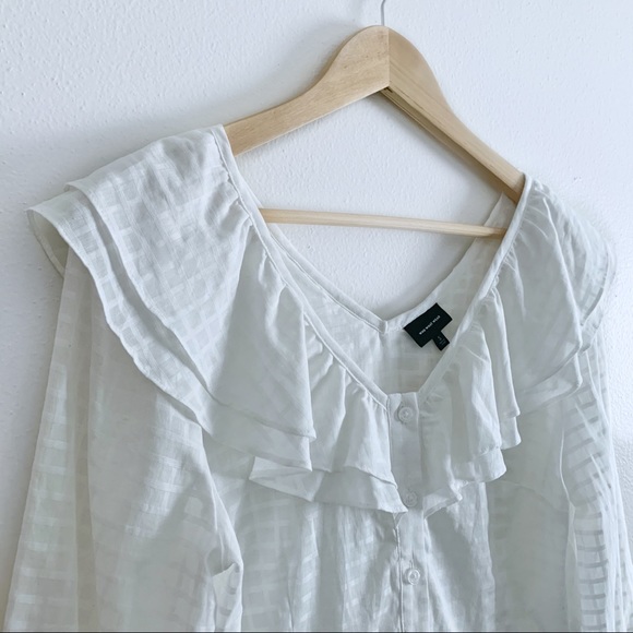 Who What Wear - White Flounce Button up Blouse - Picture 3 of 5